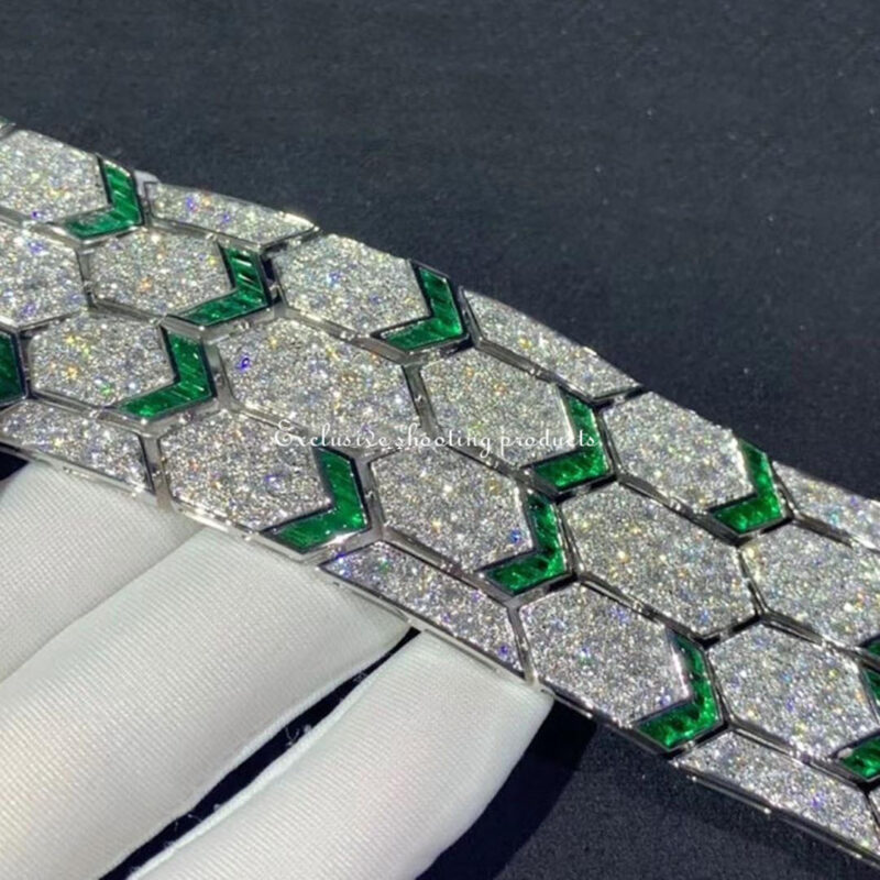 Bulgari Serpenti 353848 bracelet 18kt white gold with emeralds and pavé diamonds 8