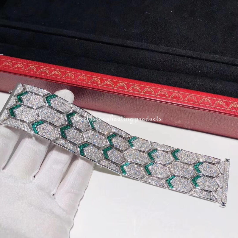 Bulgari Serpenti 353848 bracelet 18kt white gold with emeralds and pavé diamonds 6