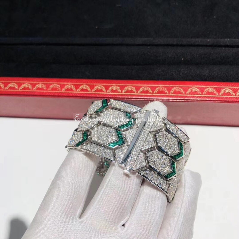 Bulgari Serpenti 353848 bracelet 18kt white gold with emeralds and pavé diamonds 3
