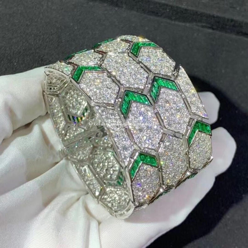 Bulgari Serpenti 353848 bracelet 18kt white gold with emeralds and pavé diamonds 15
