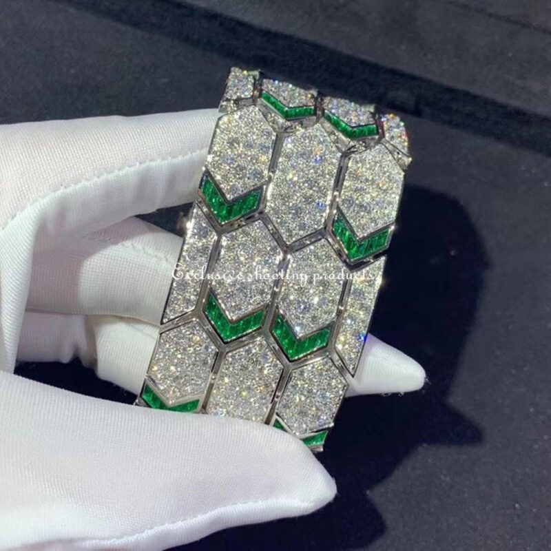 Bulgari Serpenti 353848 bracelet 18kt white gold with emeralds and pavé diamonds 13