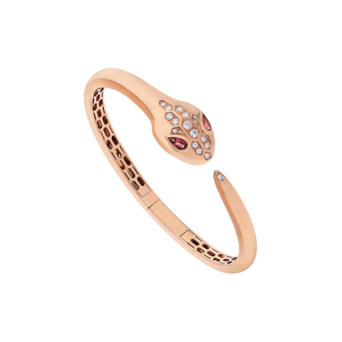 Bulgari 352819 Serpenti bracelet in 18 kt rose gold set with rubellite eyes and demi-pavé diamonds 1