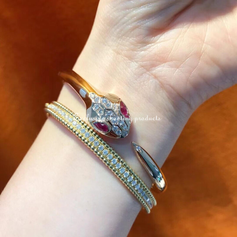 Bulgari 352819 Serpenti bracelet in 18 kt rose gold set with rubellite eyes and demi-pavé diamonds 2