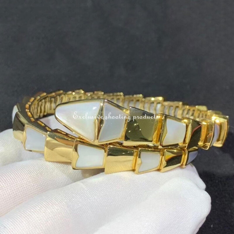 Bulgari Serpenti BR855763 bracelet yellow gold with delicate mother-of-pearl elements 9