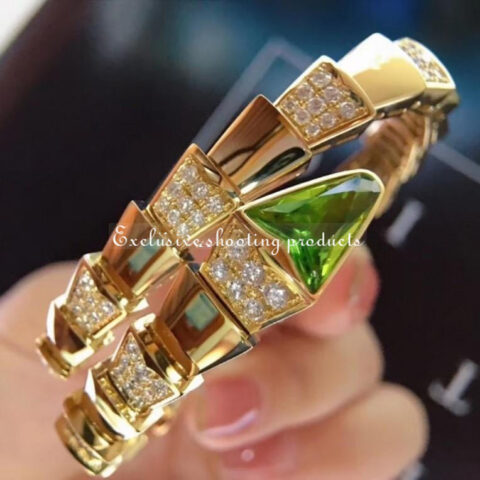 Bulgari Serpenti BR856158 Demi Pave Diamond Peridot 18k Yellow Gold Bracelet 9