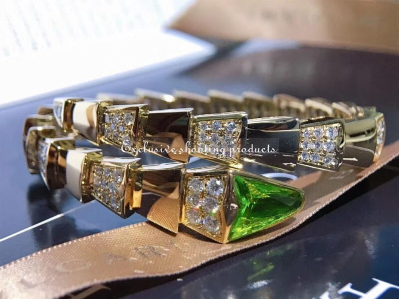 Bulgari Serpenti BR856158 Demi Pave Diamond Peridot 18k Yellow Gold Bracelet 3