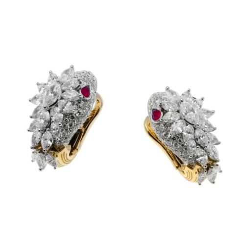 Bulgari Serpenti diamond earrings in platinum and 18k yellow gold with ruby eyes 1
