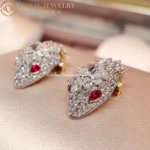 Bulgari Serpenti diamond earrings in platinum and 18k yellow gold with ruby eyes 7