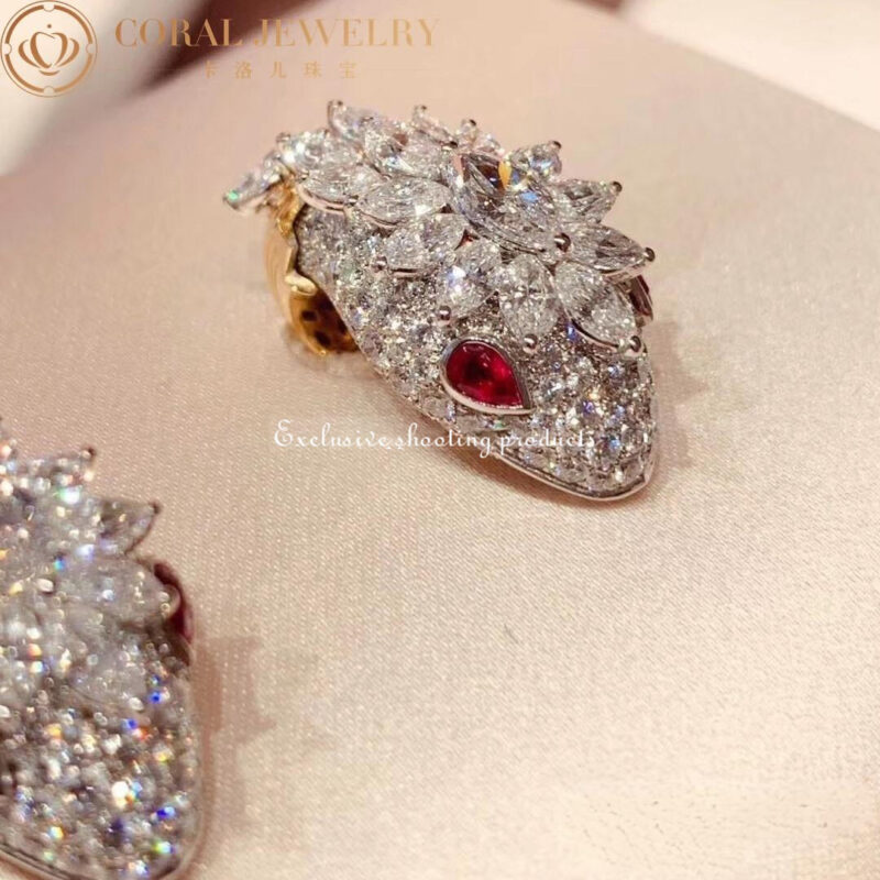 Bulgari Serpenti diamond earrings in platinum and 18k yellow gold with ruby eyes 6