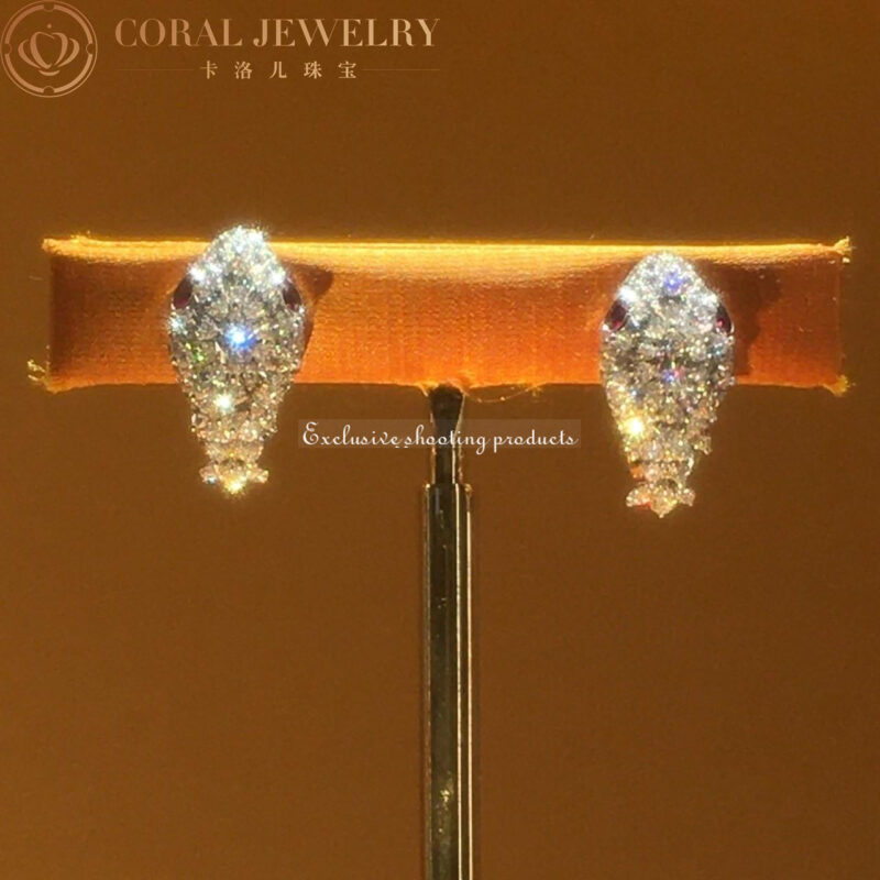 Bulgari Serpenti diamond earrings in platinum and 18k yellow gold with ruby eyes 3