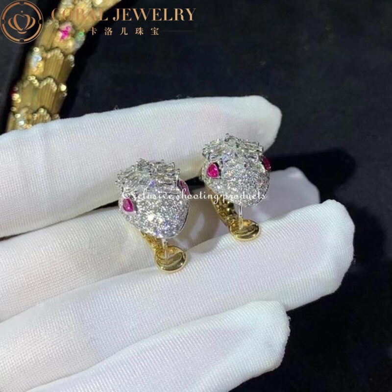 Bulgari Serpenti diamond earrings in platinum and 18k yellow gold with ruby eyes 2