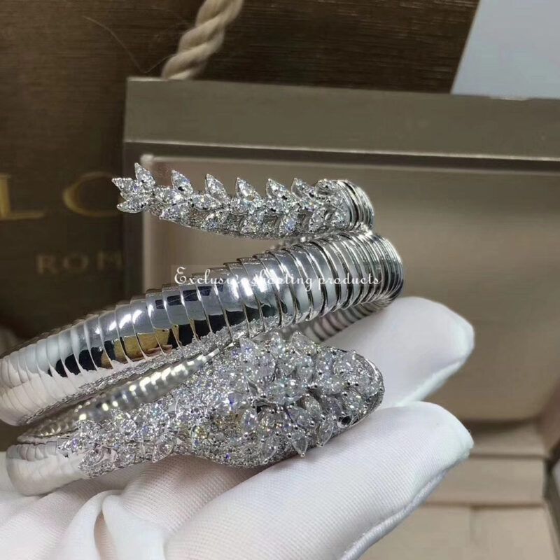 Bulgari 356904-1 Serpenti Diamond Snake Bangle Bracelet set with pavé diamonds 3