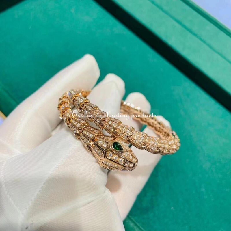 Bulgari Serpenti 356904 Diamond Snake Bangle Bracelet set with pavé diamonds in 18kw Rose gold 2