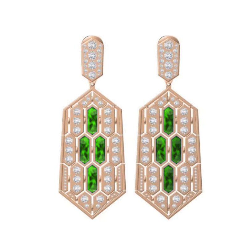 Bulgari Serpenti Earring in 18-carat pink gold and malachite and diamond high jewelry Earrings 1