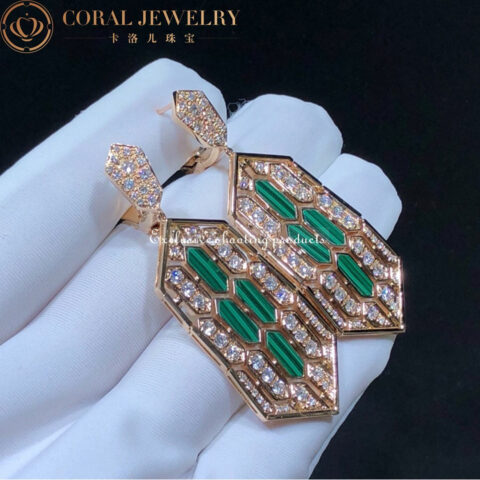 Bulgari Serpenti Earring in 18-carat pink gold and malachite and diamond high jewelry Earrings 8