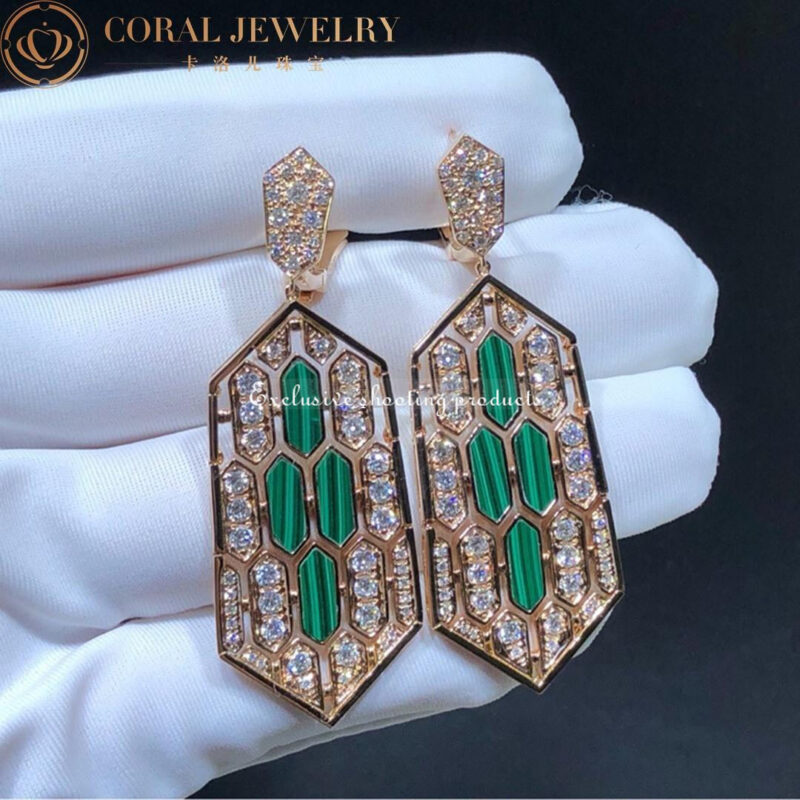 Bulgari Serpenti Earring in 18-carat pink gold and malachite and diamond high jewelry Earrings 7