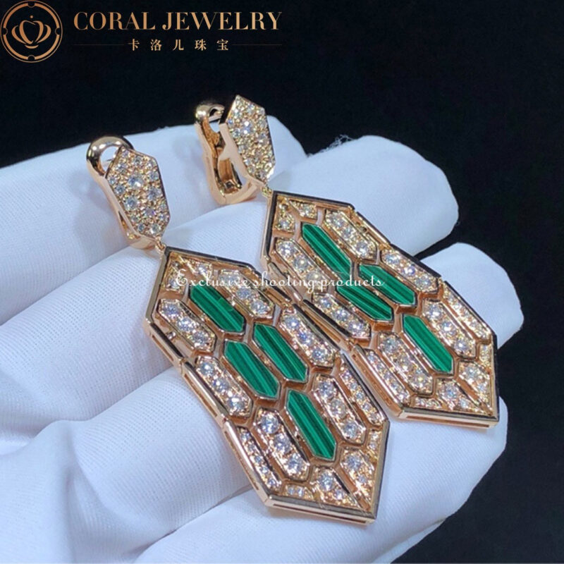 Bulgari Serpenti Earring in 18-carat pink gold and malachite and diamond high jewelry Earrings 6