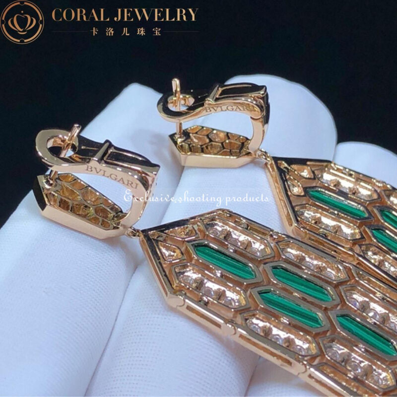 Bulgari Serpenti Earring in 18-carat pink gold and malachite and diamond high jewelry Earrings 5