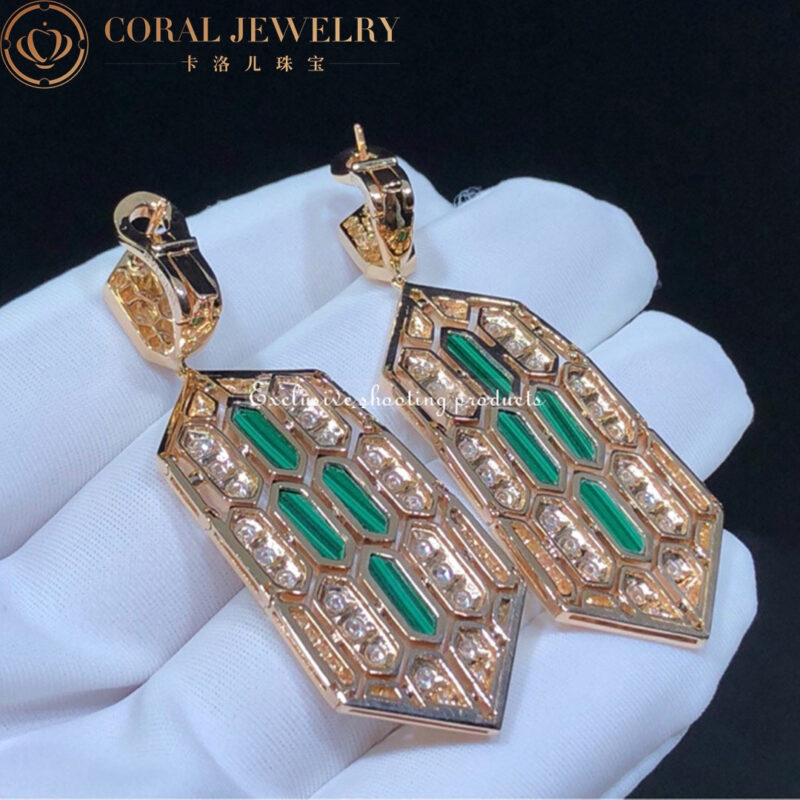 Bulgari Serpenti Earring in 18-carat pink gold and malachite and diamond high jewelry Earrings 4