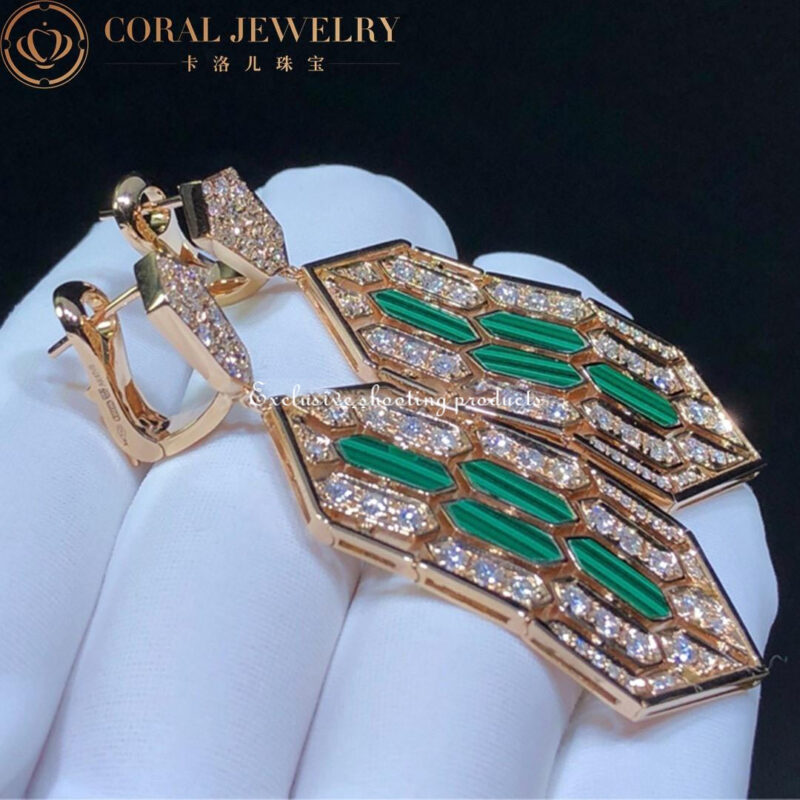 Bulgari Serpenti Earring in 18-carat pink gold and malachite and diamond high jewelry Earrings 3