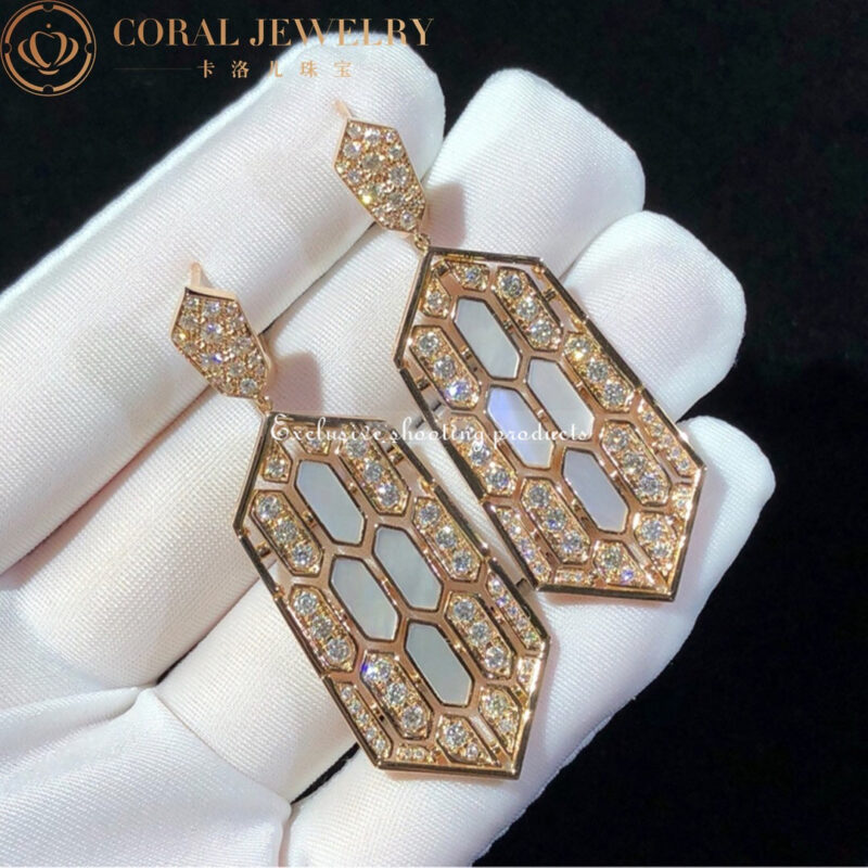 Bulgari Serpenti Earrings in 18-carat pink gold and white mother-of-pearl and diamond high jewelry Earrings 8