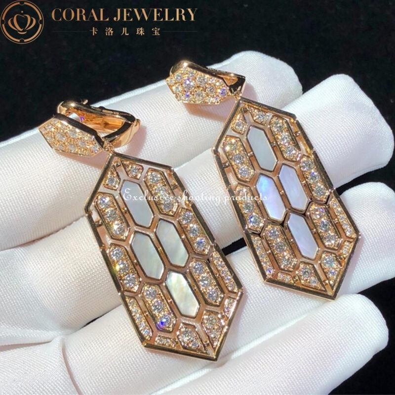 Bulgari Serpenti Earrings in 18-carat pink gold and white mother-of-pearl and diamond high jewelry Earrings 5