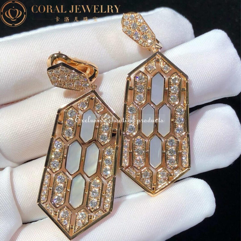 Bulgari Serpenti Earrings in 18-carat pink gold and white mother-of-pearl and diamond high jewelry Earrings 4