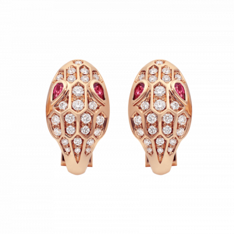 Bulgari Serpenti 352726 earrings in 18kt pink gold with rubellite and pavé diamonds OR857722 1