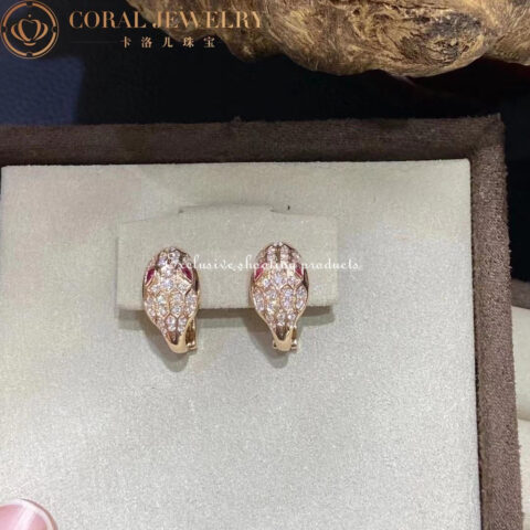 Bulgari Serpenti 352726 earrings in 18kt pink gold with rubellite and pavé diamonds OR857722 5