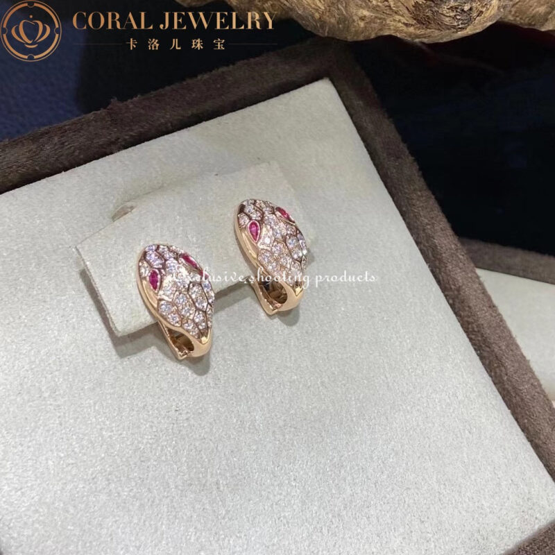 Bulgari Serpenti 352726 earrings in 18kt pink gold with rubellite and pavé diamonds OR857722 3