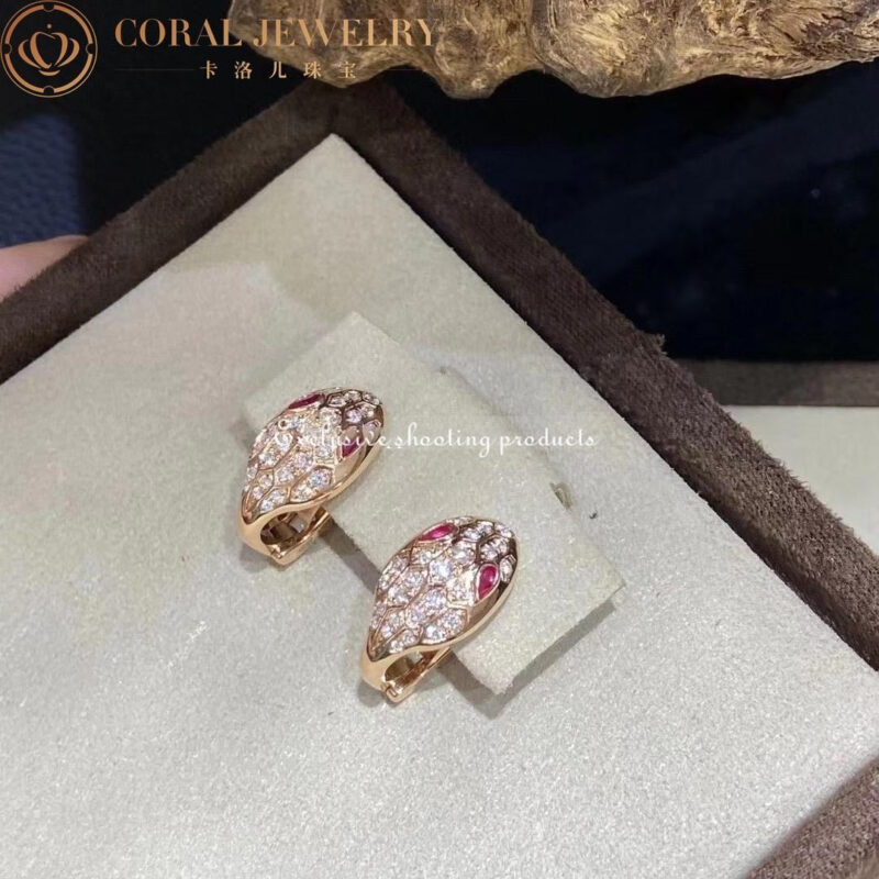 Bulgari Serpenti 352726 earrings in 18kt pink gold with rubellite and pavé diamonds OR857722 2