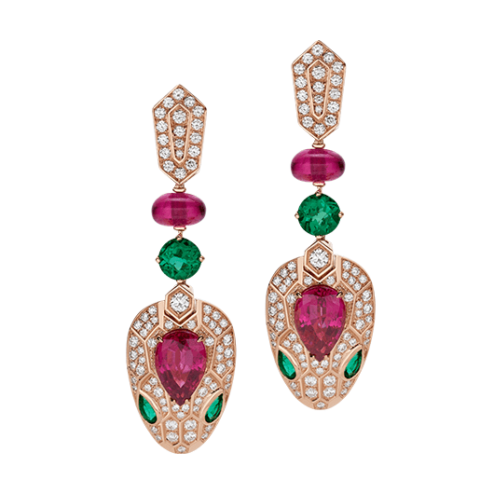 Bulgari Serpenti earrings in rose gold with rubies diamonds and emeralds earrings 2
