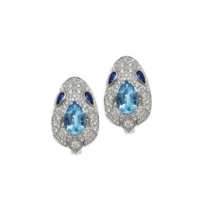 Bulgari Serpenti 262612 earrings in white gold with Sapphire Aquamarine and Diamond 1