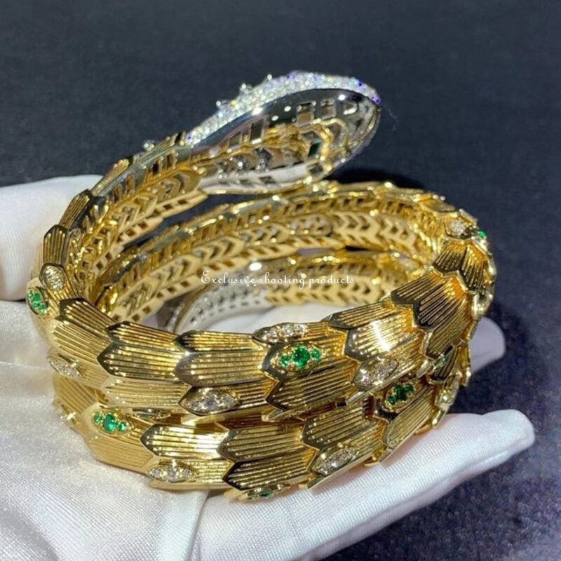 Bulgari Serpenti Gold Bracelet Diamond and Emerald Bracelet 6