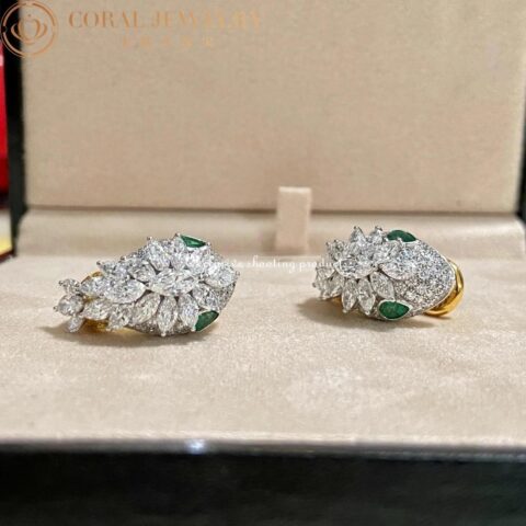 Bulgari Earrings Serpenti Platinum and 18K Yellow Gold Diamond Earrings with Emerald Eyes 11