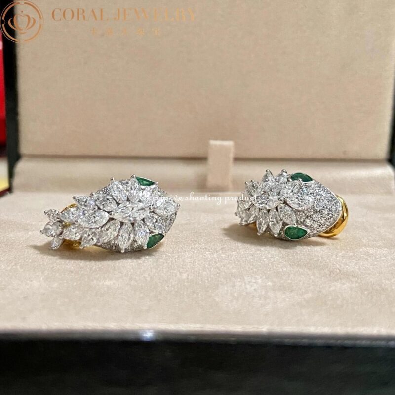 Bulgari Earrings Serpenti Platinum and 18K Yellow Gold Diamond Earrings with Emerald Eyes 11