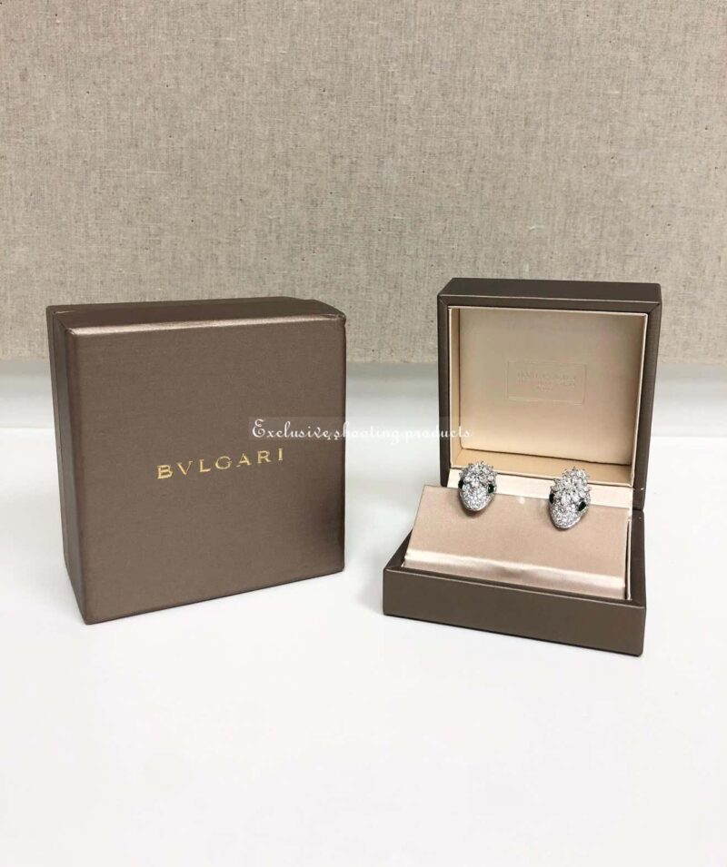 Bulgari Earrings Serpenti Platinum and 18K Yellow Gold Diamond Earrings with Emerald Eyes 9