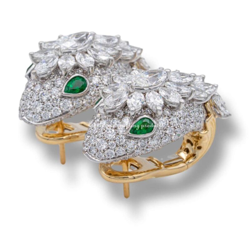 Bulgari Earrings Serpenti Platinum and 18K Yellow Gold Diamond Earrings with Emerald Eyes 4