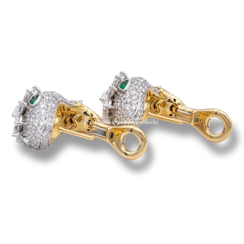 Bulgari Earrings Serpenti Platinum and 18K Yellow Gold Diamond Earrings with Emerald Eyes 2