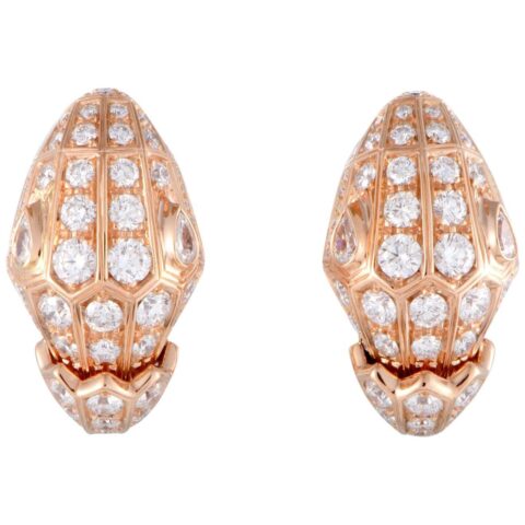 Bulgari Serpenti 354702-WG-1 Rose Gold Full Diamond Pave Huggie Clip-on Earrings 1