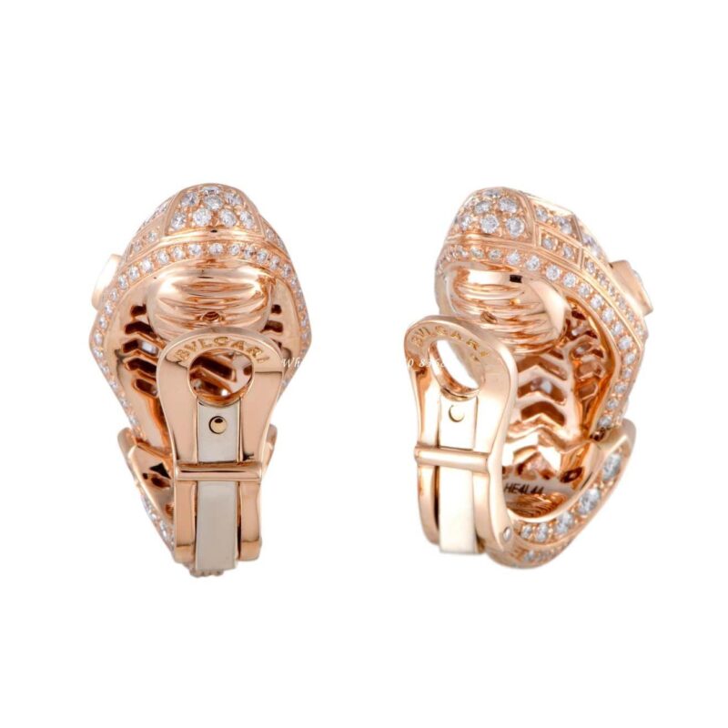 Bulgari Serpenti 354702-WG-1 Rose Gold Full Diamond Pave Huggie Clip-on Earrings 3