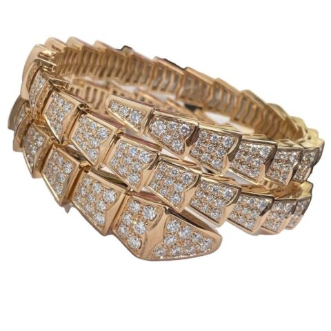Bulgari Serpenti Viperone-coil 353794 thin bracelet in 18 kt Yellow gold and full pavé diamonds 1