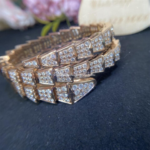 Bulgari Serpenti 345203-RG two-coil bracelet in 18 kt rose gold set with full pavé diamonds 7