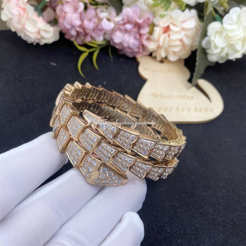Bulgari Serpenti 345203-RG two-coil bracelet in 18 kt rose gold set with full pavé diamonds 6