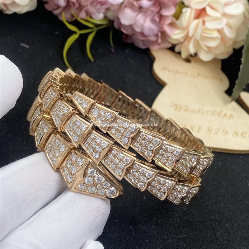 Bulgari Serpenti 345203-RG two-coil bracelet in 18 kt rose gold set with full pavé diamonds 5