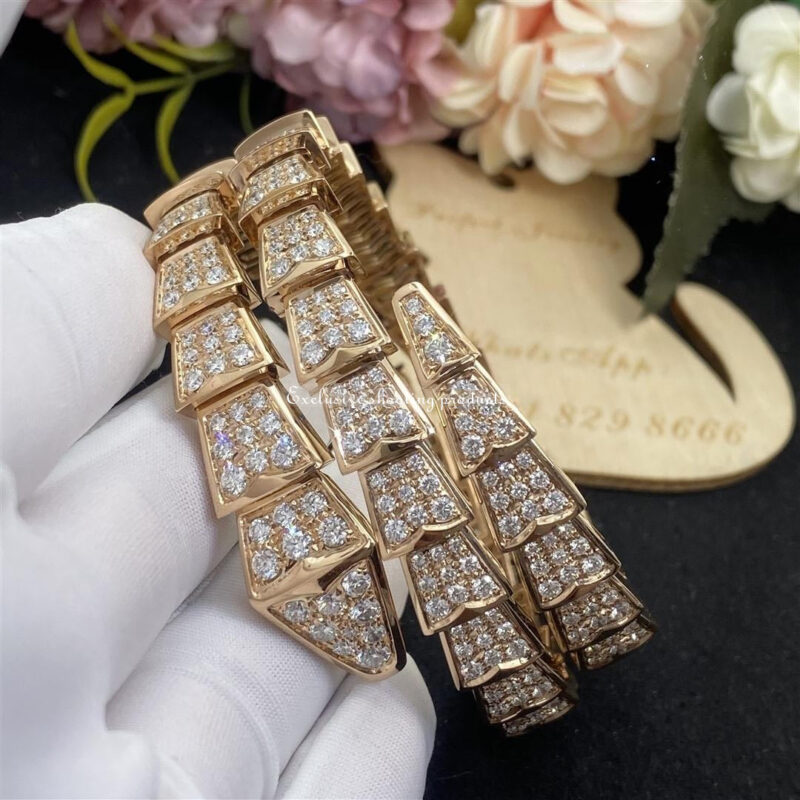 Bulgari Serpenti 345203-RG two-coil bracelet in 18 kt rose gold set with full pavé diamonds 4