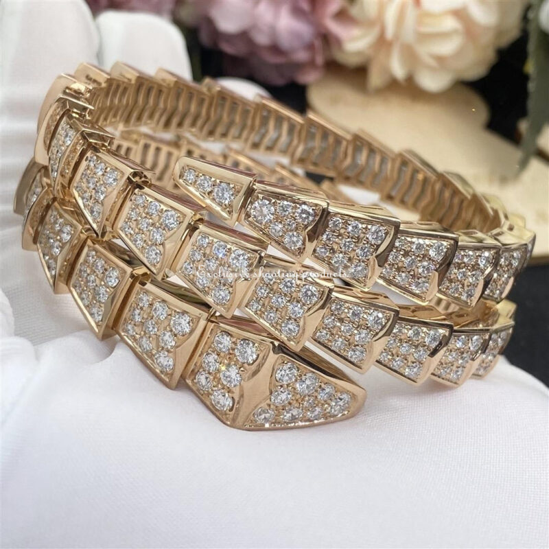 Bulgari Serpenti 345203-RG two-coil bracelet in 18 kt rose gold set with full pavé diamonds 3