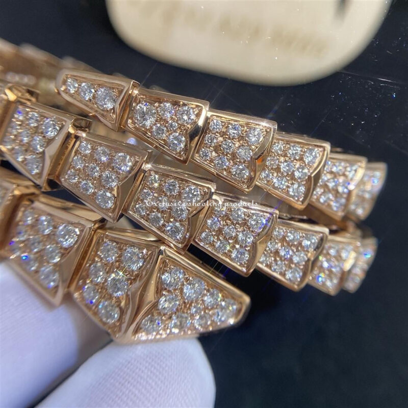Bulgari Serpenti 345203-RG two-coil bracelet in 18 kt rose gold set with full pavé diamonds 2
