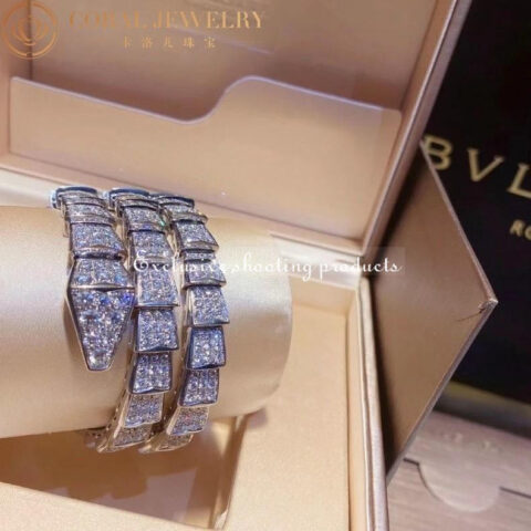 Bulgari Serpenti two-coil 345203 bracelet in 18 kt white gold set with full pavé diamonds 9