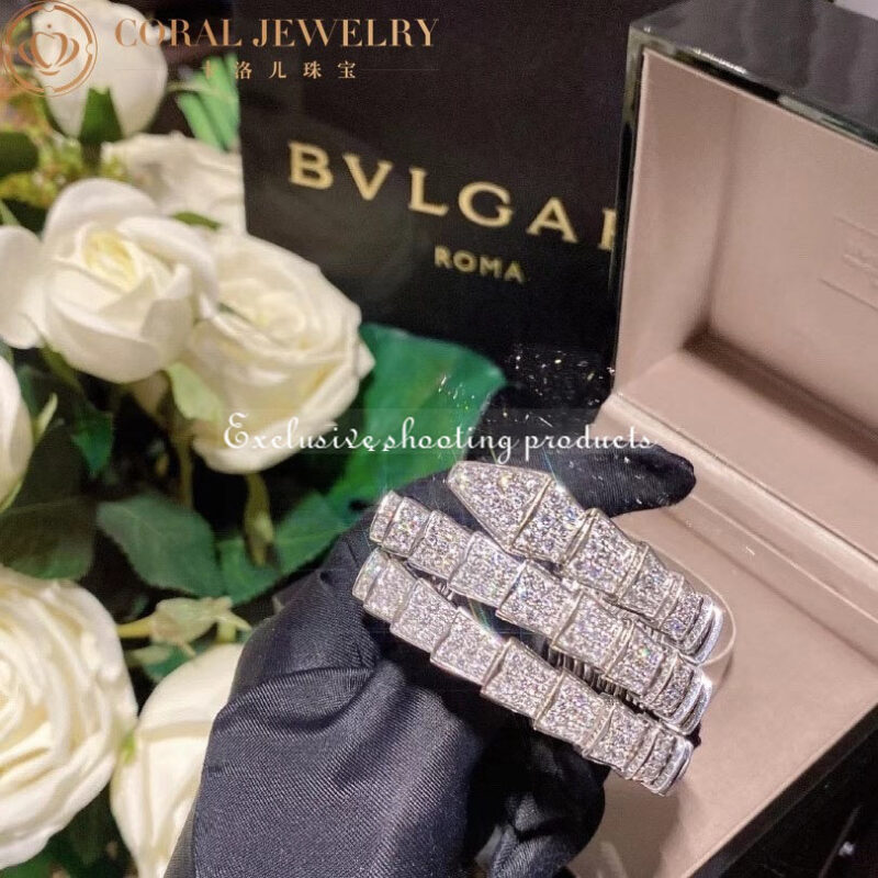 Bulgari Serpenti two-coil 345203 bracelet in 18 kt white gold set with full pavé diamonds 8